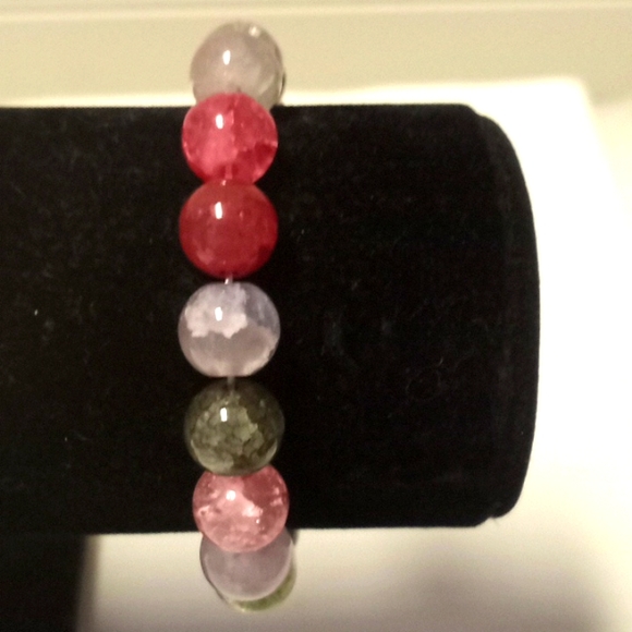 Colorful Fluorite Multicolored Crackled Agate 10 MM Bead Stretch Bracelet - Picture 5 of 8